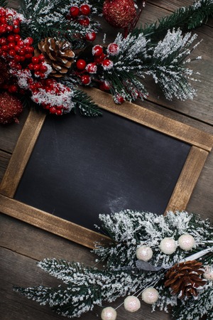 Christmas background. Christmas and New Year decorations on wooden background of aged boards.の写真素材