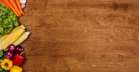 Farmers Food Vegetable carrot, potato and other on wooden backgroundの写真素材