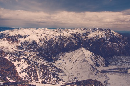Winter landscape of mountains. Snow-covered mountains. Beautiful mountain landscape.の写真素材