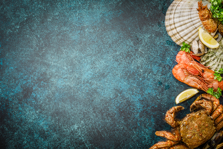 Seafood background with delicious foodの写真素材