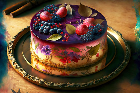 beaful originally decorated cheesecake with layer of fruity berry glaze