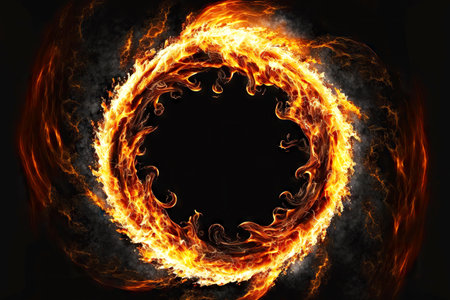 hot burning circle of blaze fire flame on black background