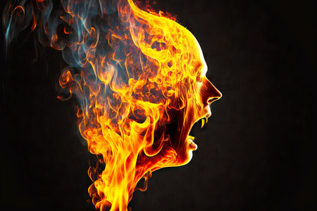 hot tongues blaze fire flame from burning fireの写真素材
