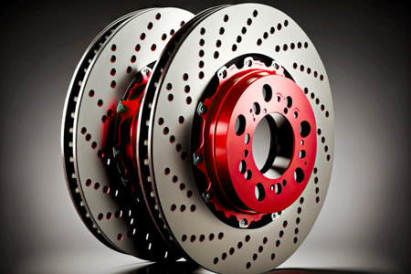 new brake discs with red lining for car brake systemの写真素材
