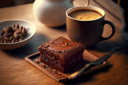 croed shot of chocolate brownie coffee snack , made with generative aiの写真素材