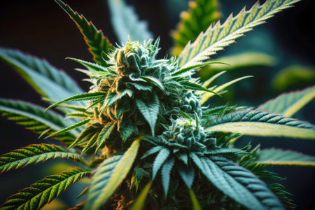 cannabis growing outdoors, close-up