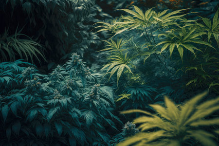full frame shot of marijuana plants in gardenの写真素材