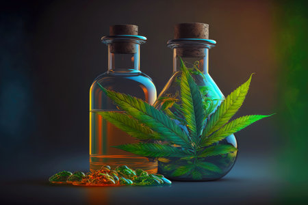cannabis leaves and oilの写真素材