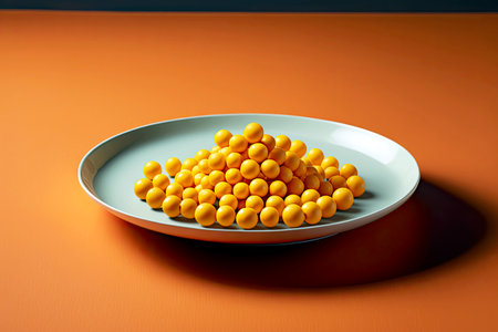 plate of bright golden boiled chickpeas standing on table