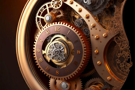 internal structure of mechanical clocks with metal clockwork with gears