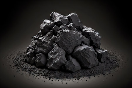 natural coal on a black background isolated closeup. extraction of natural mineral resources at mining industryの写真素材