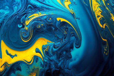 blue and yellow fluid art texture hand painted background