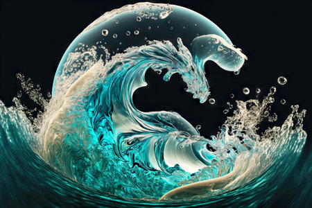 water liquid splashes and wave swirl with bubble