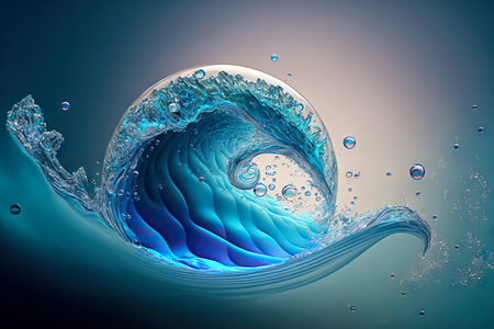 water liquid splashes and wave swirl with bubbleの写真素材