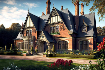 beaful british mansion architecture in english style house exteriorの写真素材