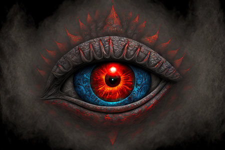 look of hellish mystical creature with red evil eye