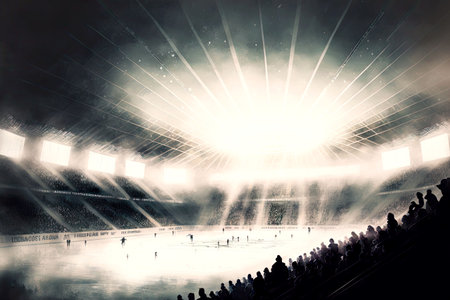 huge ice rink with spotlights for competitions in winter sports ice hockey, generative aiの写真素材