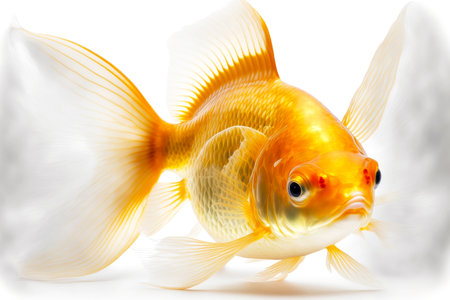 goldfish from aquarium tropical fish isolated on white backgroundの写真素材