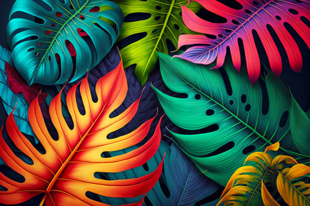tropical leaves colorful foliage nature backgroundの写真素材