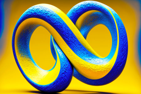 bright painted infinity sign in shape of yellow blue figure eight