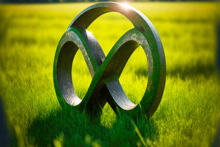 volumetric infinity sign standing on grass as symbol of creation