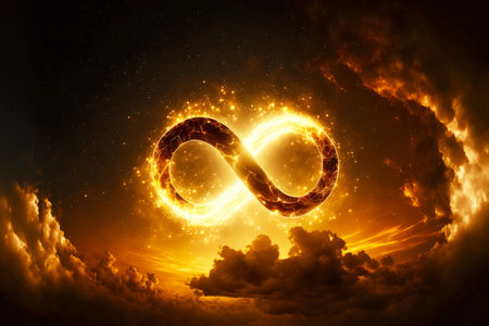 golden sign glowing in sky in form of infinity sign symbol