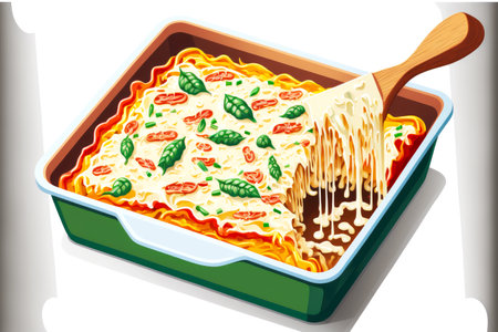 knife italian lasagna in baking dishの写真素材