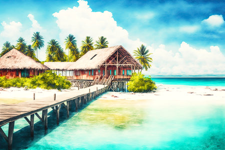 maldives tropical island and bungalows for relaxation and entertainmentの写真素材