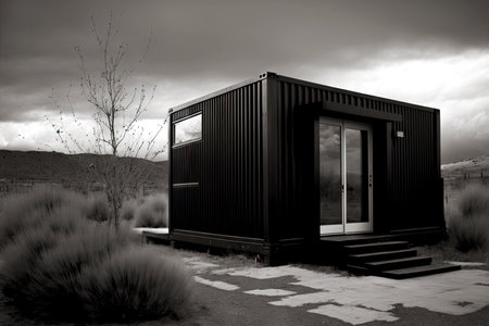 free little tiny house from container black and white pictureの写真素材