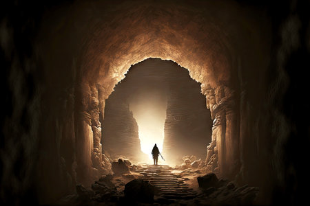 passage to ancient sacred tomb in caveの写真素材