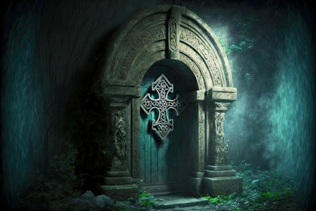 mysterious entrance to ancient crypt tomb religionの写真素材