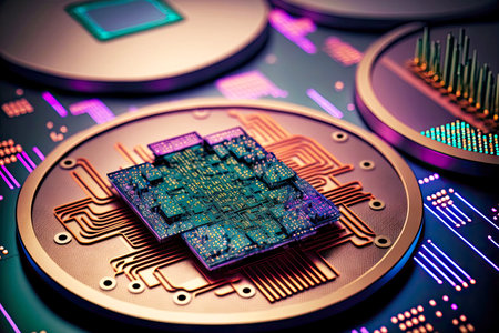 laboratory technological studies of microcircuits and chips wafer semiconductor manufacturingの写真素材