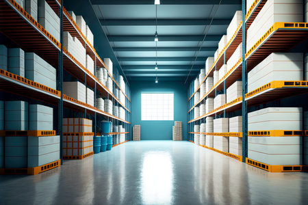 large warehouse for storage of products produced at factoryの写真素材