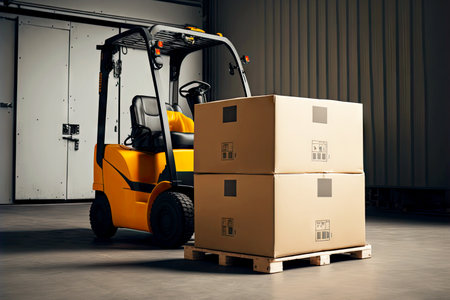 loader with boxes for transportation in warehouse