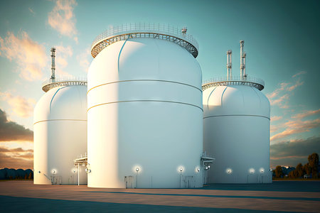 large white tanks for storage of petroleum products and gasoline in petrochemical industry