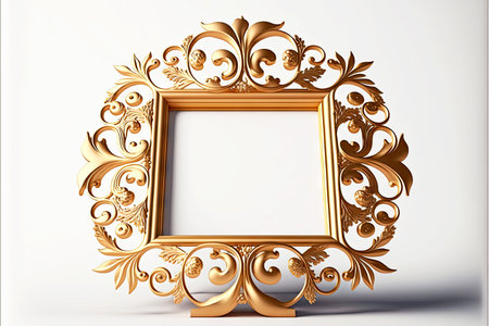 expensive artsy picture frame mockup with gold ornament on white backgroundの写真素材