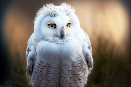 white polar owl with round head and small sharp beakの写真素材