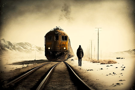 loneliness industrial railroad going into distance railway transportの写真素材
