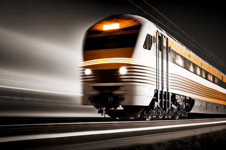 fast-moving train photo at shutter speed at night railway transportの写真素材