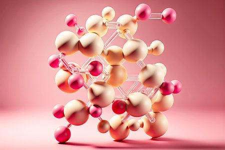 combination of cosmetic molecule molecules against light pink backgroundの写真素材