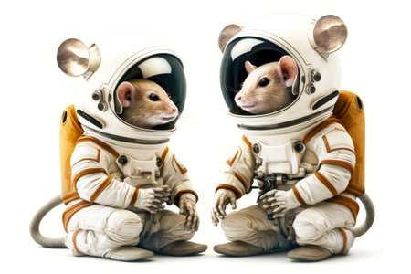 cosmonaut mice in helmet and spacesuit isolated on white background, generative aiの写真素材