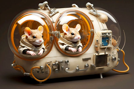 cosmonaut mice for scientific experiments floats in space, generative aiの写真素材
