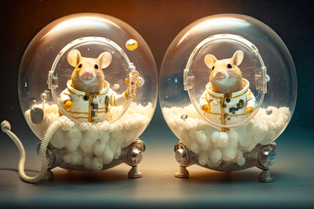 cosmonaut mice for scientific experiments floats in space, generative aiの写真素材