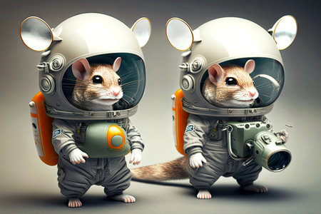 cosmonaut mice with helmet and uniform on gray background, generative aiの写真素材