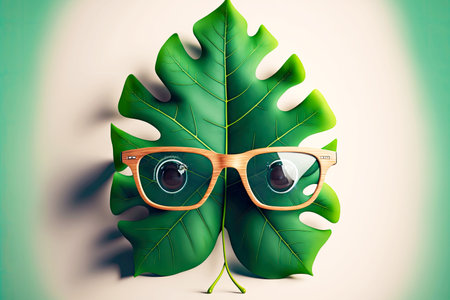 cute cartoon character leaf with face and glasses, generative aiの写真素材