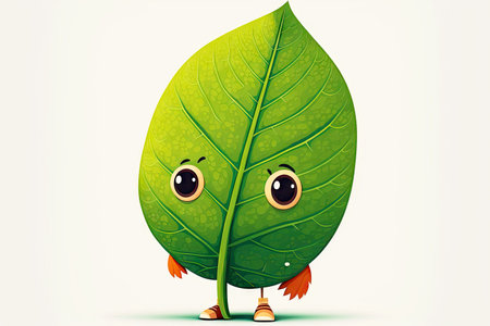 cute cartoon character leaf isolated on white background, generative aiの写真素材