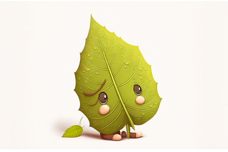 lonely cute cartoon character leaf isolated on white background, generative aiの写真素材