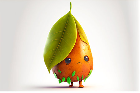 lonely cute cartoon character leaf isolated on white background, generative aiの写真素材