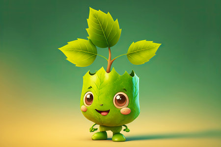 growing on tree cute cartoon character leaf, generative aiの写真素材