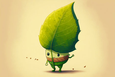 cute cartoon character leaf to emphasize ecology and care for nature, generative aiの写真素材
